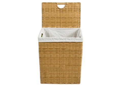 Curated Rectangular PE Water Hyacinth Laundry Hamper with Lid and Fabric Liner